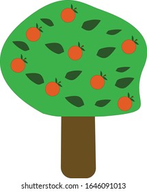 Green tree with red apples and dark leaves on it,  isolated on the white background. Vector illustration