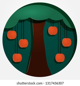 Green tree with red apples. Papercut.