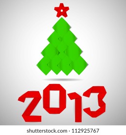 Green tree with red stripe 2013 numerals christmas card