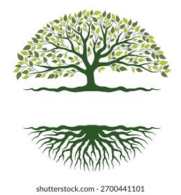 Árbol verde con raíces y ramas símbolo de crecimiento y equilibrio