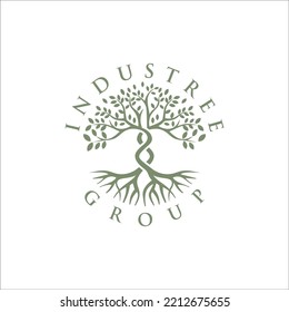 green tree and roots logo vector