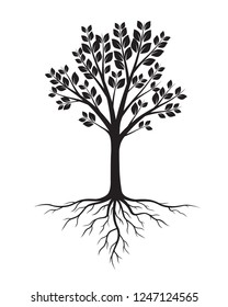 Green Tree and Roots. Vector Illustration. Plant and Garden.