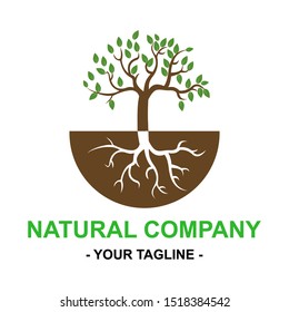 Green Tree with Roots. Vector Illustration.
