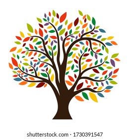 Árbol verde con raíces. Ilustración vectorial.