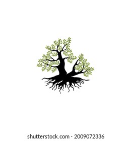 Green Tree with Roots. Vector Illustration.