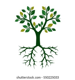 Green Tree with Roots. Vector Illustration.