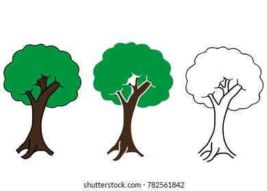 Green Tree with Roots. Vector Illustration.