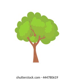 Green tree with a rounded crown icon in cartoon style on a white background