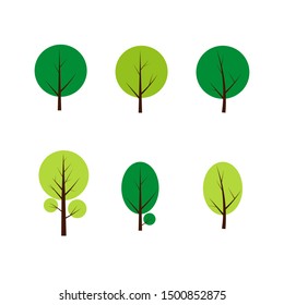 Green tree set icon. Flat design.