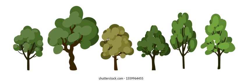 Green tree set isolated on white. Simple trees.