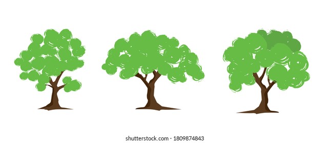 Green tree set, vector illustration.