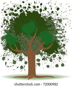 Green tree of several colorful blobs on a white background
