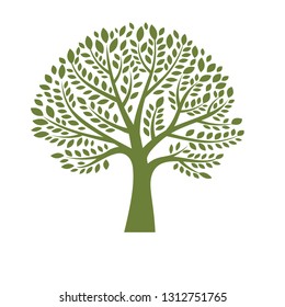 Green tree silhouette on white background, logo design template. Eco vector sign. Plant, nature and ecology- Vector 