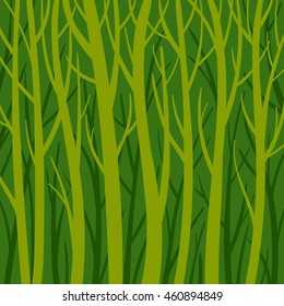 Green tree silhouette, stylized forest vector flat illustration