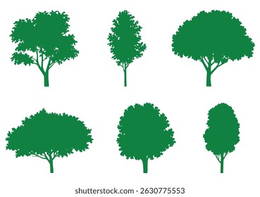 Green tree silhouettes collection against a white background