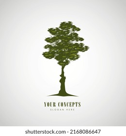 siluetas de árbol verde sobre fondo blanco y siluetas de árbol arce verde y arce de azúcar, ramas de roble vectorial
