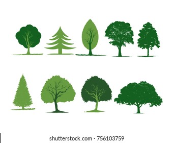 Green tree silhouettes on white background. Vector illustration.