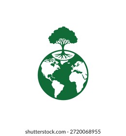 A green tree sits atop a green globe, symbolizing growth and harmony with nature, set against a clean white backdrop.