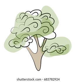 Green tree sketch. Vector illustration, isolated on white background.