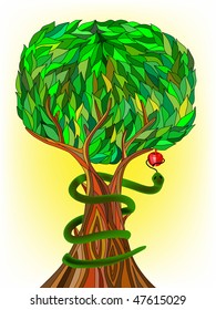green tree with snake