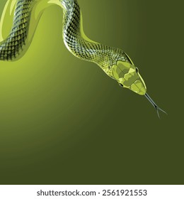 Serpiente verde del árbol aislado en fondo oscuro en estilo realista. Ilustración vectorial