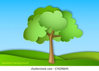 green tree with summer background paper