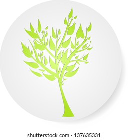 Green tree symbol on round gray background