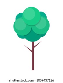 Green tree with thin trunk and green leaves made of round circles vector illustration icon isolated on white background. Clean nature concept