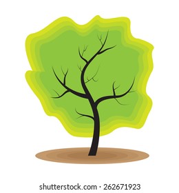 Green tree trunk and branches on a neutral background. Nature and ecology