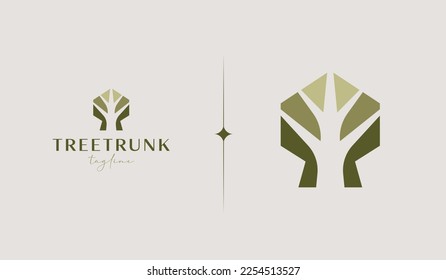 Green Tree Trunk monoline Logo Template. Universal creative premium symbol. Vector illustration. Creative Minimal design template. Symbol for Corporate Business Identity