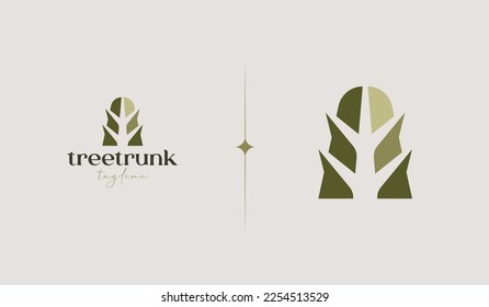 Green Tree Trunk monoline Logo Template. Universal creative premium symbol. Vector illustration. Creative Minimal design template. Symbol for Corporate Business Identity