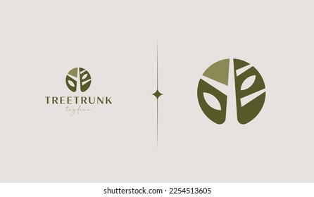 Green Tree Trunk monoline Logo Template. Universal creative premium symbol. Vector illustration. Creative Minimal design template. Symbol for Corporate Business Identity