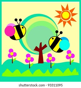 green tree with two bees and sunshine