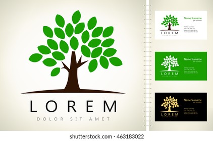 green tree vector with business card template.