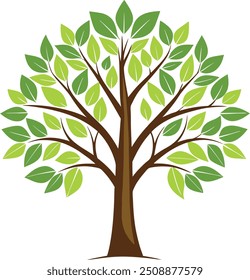 Green tree vector design and round shape with many leafs illustration