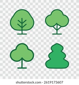 Green tree vector icon set. Wood with leaf natural collection in flat style. Tree simple different logo design elements.