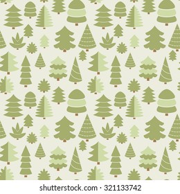 Green tree vector illustration. New Year Trees seamless pattern. Forest background.