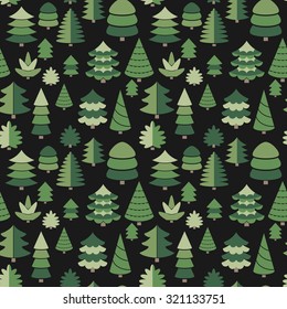 Green tree vector illustration. New Year Trees seamless pattern. Forest background.