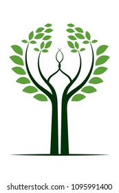 Green Tree Vector illustration of peace and partnership. Organization logo design