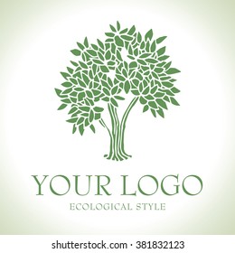 Green tree vector logo, sketch style