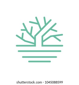 Green Tree in water abstract Logo design vector template Linear style. Garden Plant nature Logotype. Forest concept icon circle shape illustration.