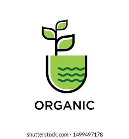 Green Tree in water abstract Logo design vector template. Garden Plant nature Logotype. Forest concept icon circle shape.