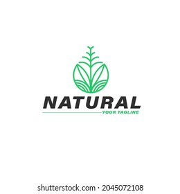 Green tree in water abstract Logo design vector template Linear style. Nature Plants Garden Logotype