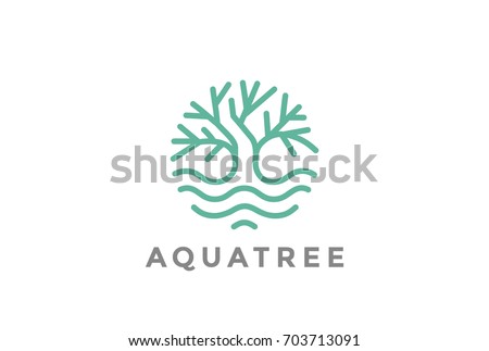 Green Tree in water abstract Logo design vector template Linear style.
Garden Plant nature Logotype. Forest concept icon circle shape.