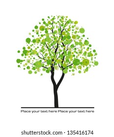  Green tree from watercolor blot and stains.  A vector illustration.
