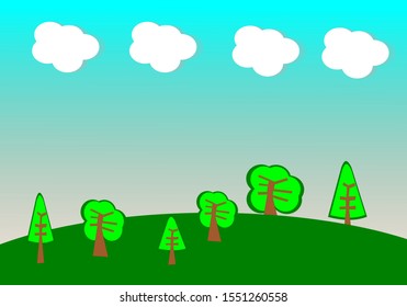green tree white cloud blue sky background vector eps 10