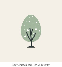 Green Tree with White Fruits Vector Flat Illustration 