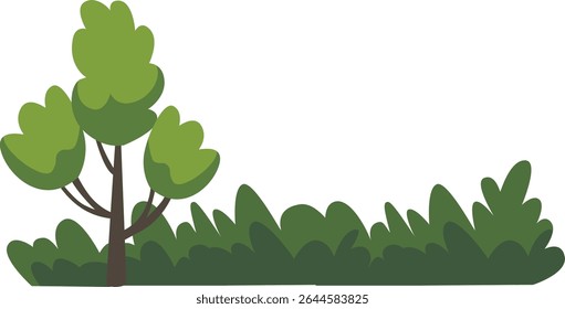 Green trees and bushes with dense foliage, perfect for forest scenery, garden backgrounds, eco-friendly outdoor decoration, natural landscape design, and nature environment illustrations.