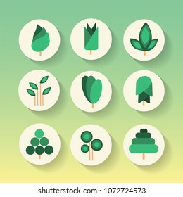 Green trees. Collection of design elements. Icons set.