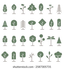 Green trees. Collection of tree illustrations. A tree for every taste. Abstract trees. EPS 10.